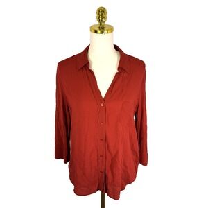 L'Agence‎ Womens Large Red Viscose Button Shirt Blouse Designer Quiet Luxe $225